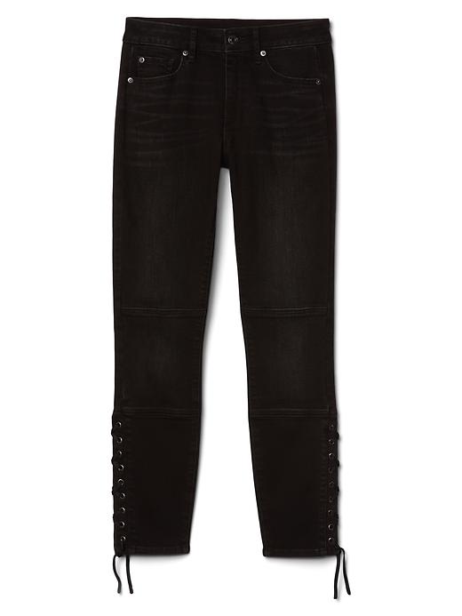 Image number 6 showing, Mid Rise True Skinny Ankle Jeans with Lace-Up Detail