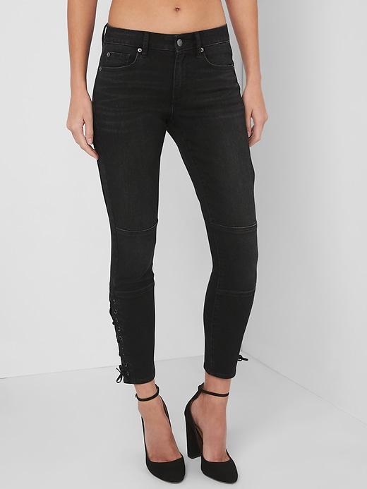 Image number 7 showing, Mid Rise True Skinny Ankle Jeans with Lace-Up Detail