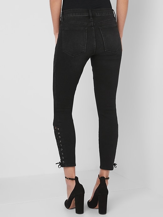 Image number 2 showing, Mid Rise True Skinny Ankle Jeans with Lace-Up Detail