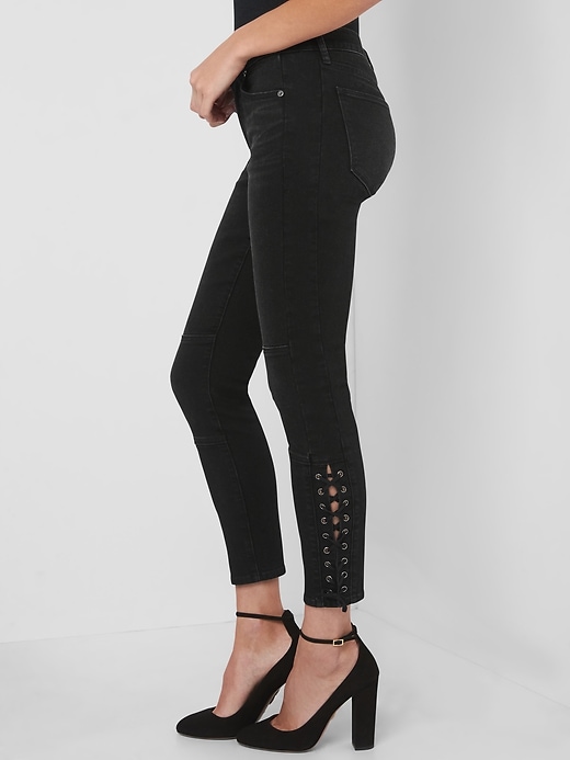 Image number 5 showing, Mid Rise True Skinny Ankle Jeans with Lace-Up Detail