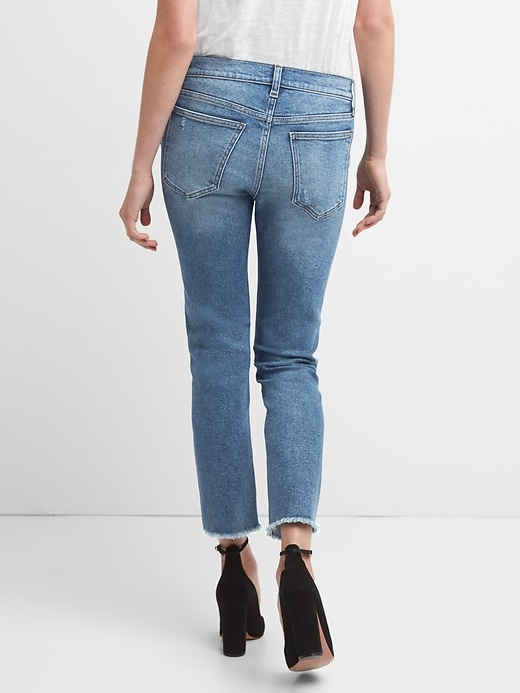 Image number 2 showing, High Rise Slim Straight Jeans with Distressed Detail