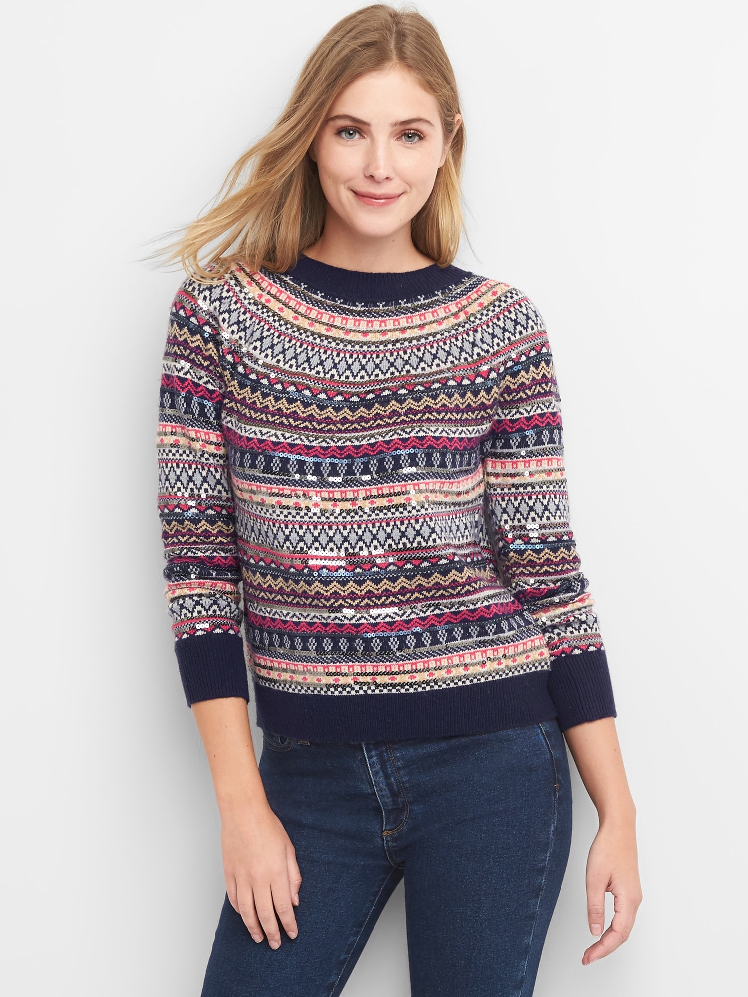 sequin fair isle sweater