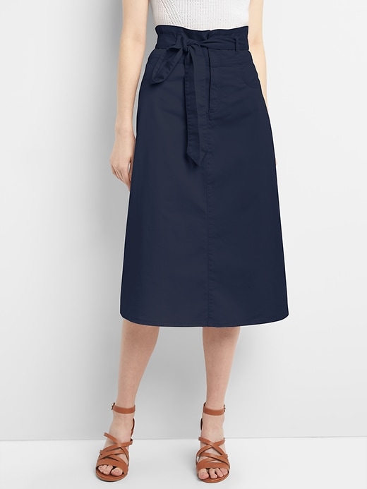 View large product image 1 of 1. Paperbag Waist Utility Midi Skirt with Tie-Belt