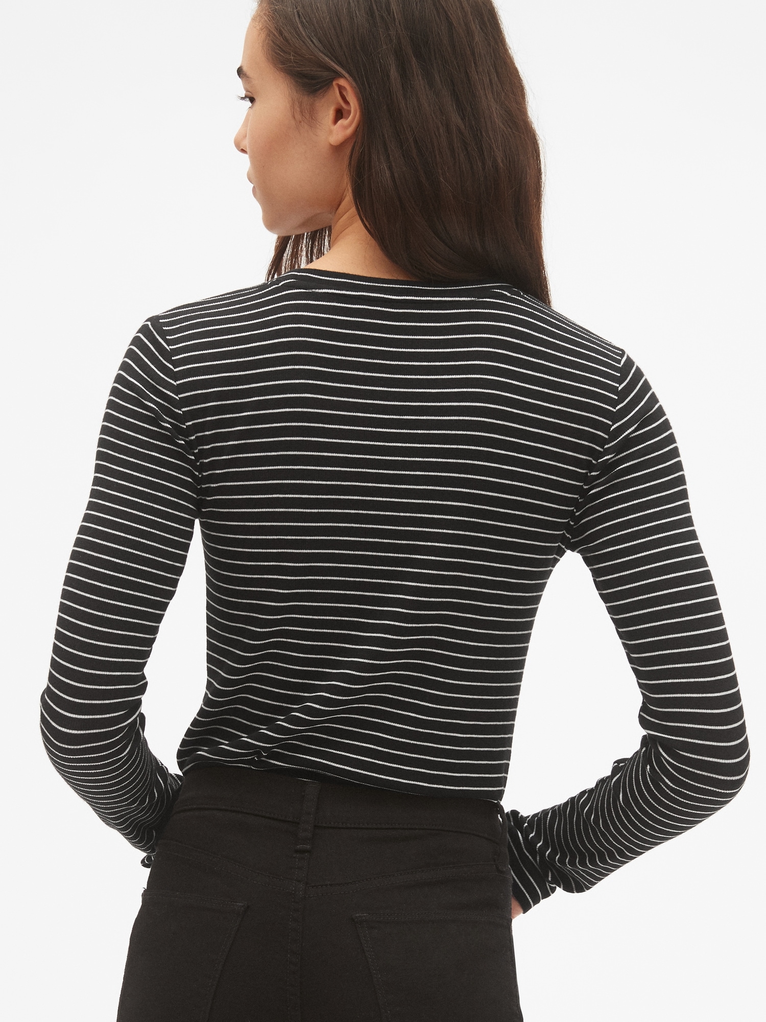 Ribbed Long Sleeve Stripe Crewneck T Shirt In Modal Gap