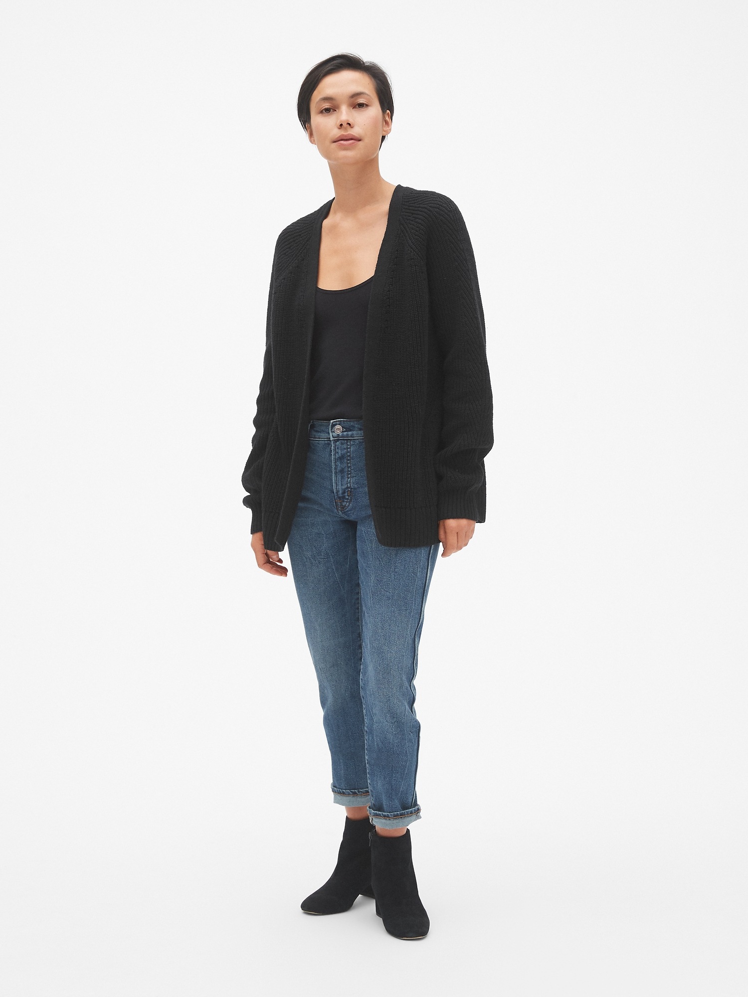 Relaxed Pointelle Open Front Cardigan Sweater Gap