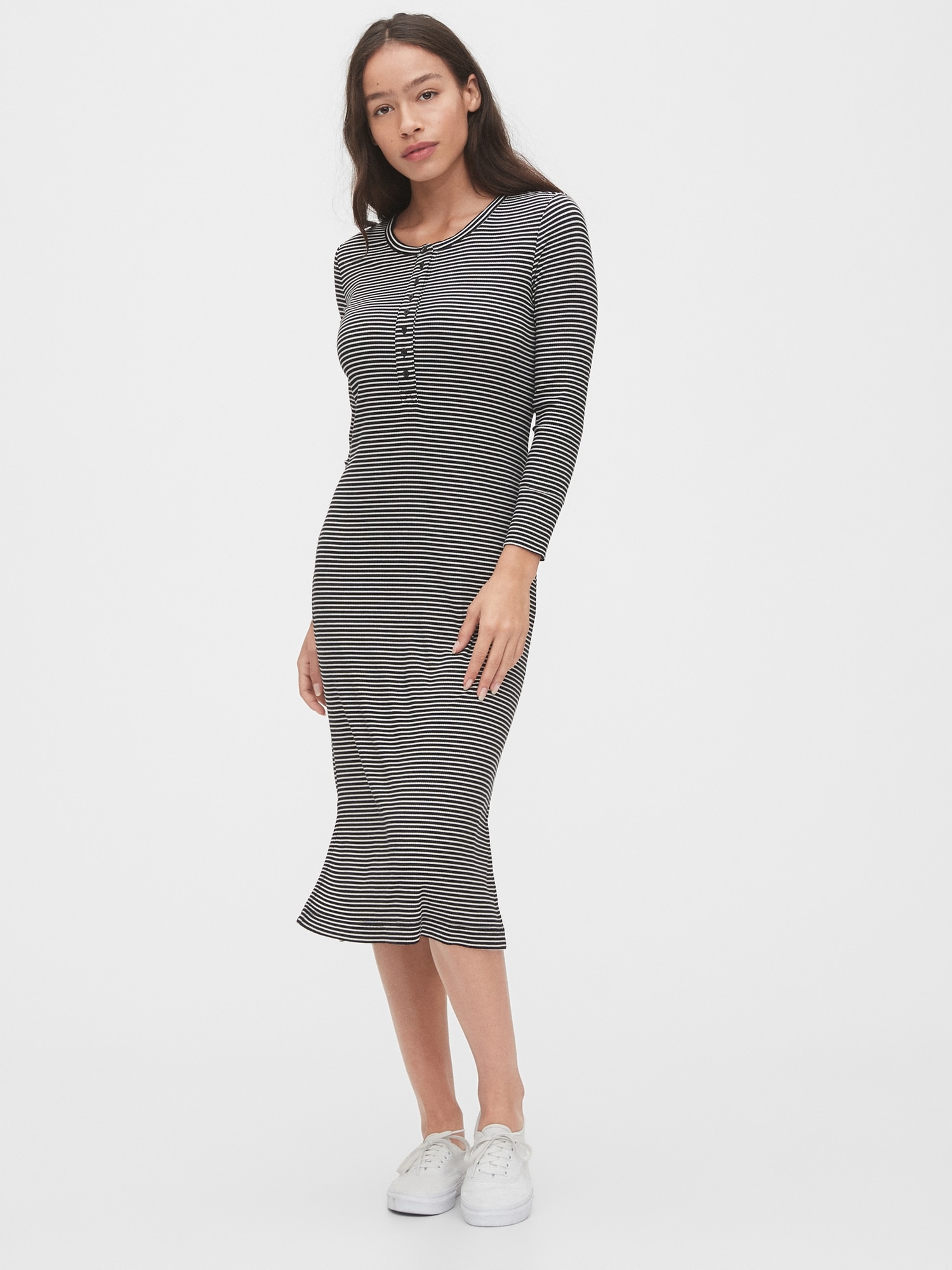 Ribbed Henley Midi Dress Gap