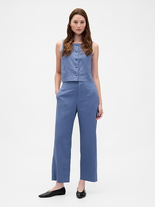 Image number 1 showing, Linen-Blend Relaxed Straight Ankle Pants