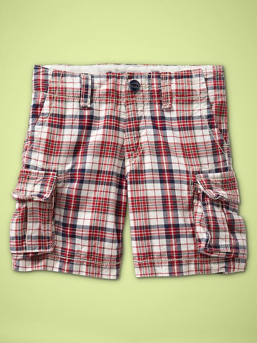 View large product image 1 of 1. Red plaid cargo shorts