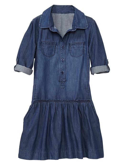 View large product image 1 of 1. Drop-waist denim dress