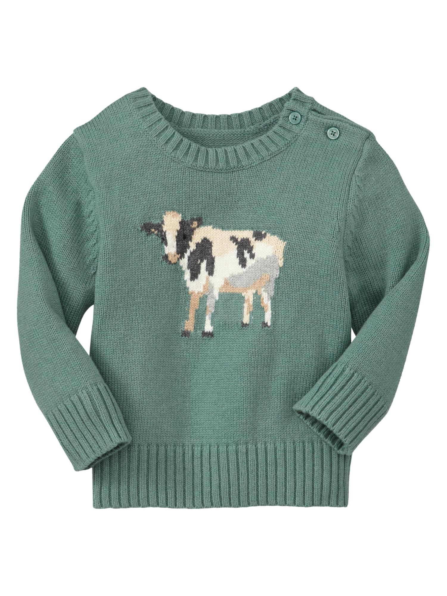 Intarsia cow graphic sweater