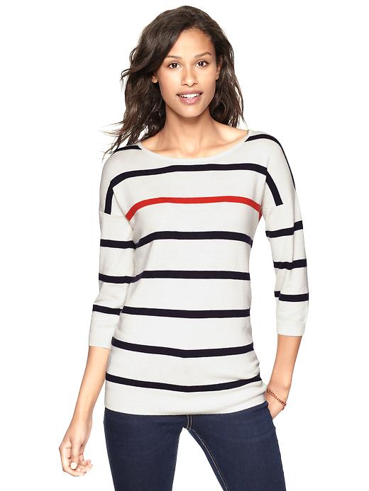 View large product image 1 of 1. Contrast-stripe tunic sweater