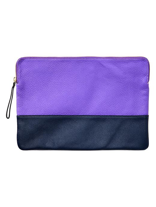 View large product image 1 of 1. Two-tone leather clutch