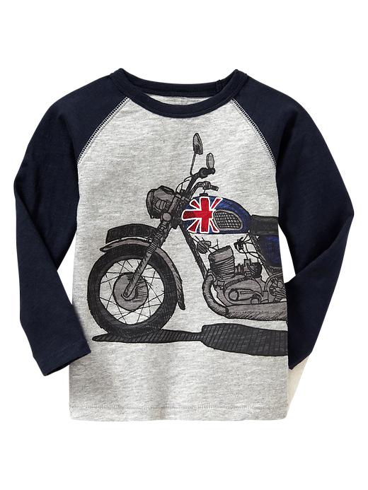 View large product image 1 of 1. Motorcycle graphic raglan T