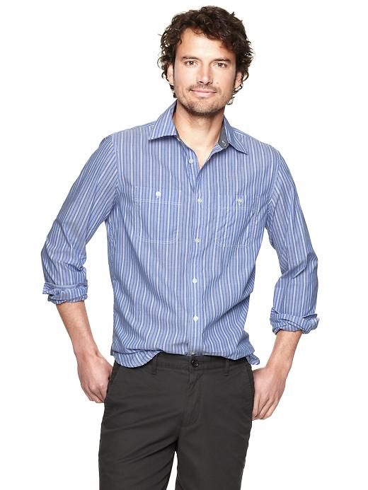 View large product image 1 of 1. Multi striped shirt