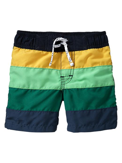 View large product image 1 of 1. Multi-color striped swim trunks