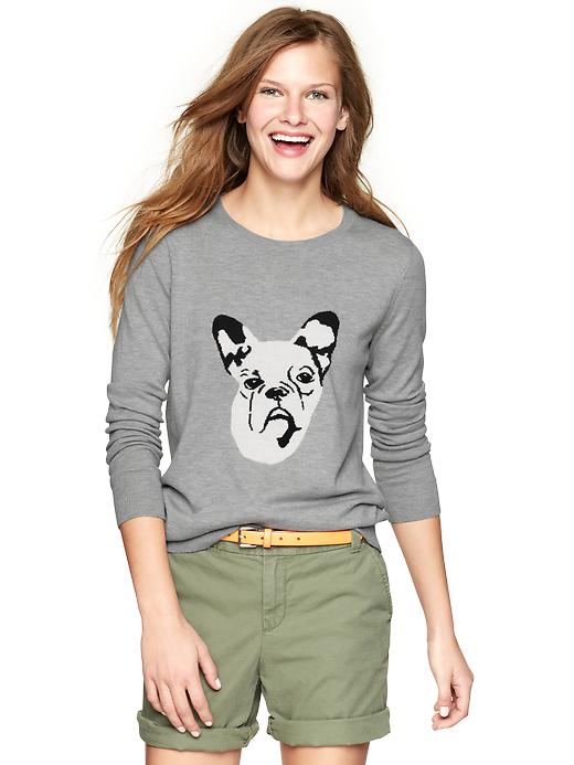 View large product image 1 of 1. Frenchie intarsia sweater
