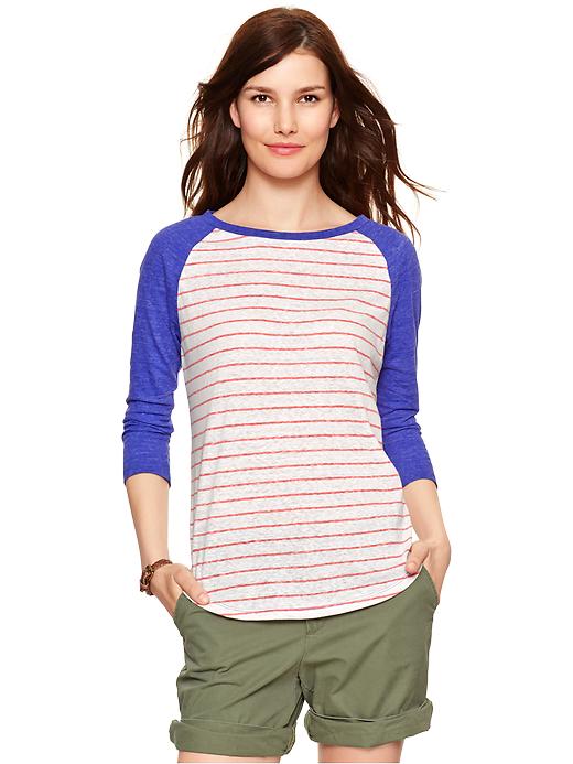 View large product image 1 of 1. Striped baseball T