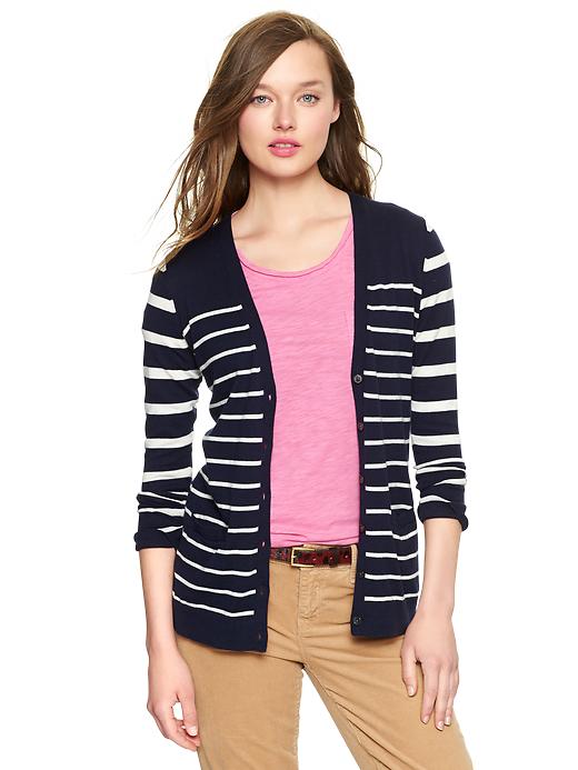 View large product image 1 of 1. Luxlight stripe V-neck cardigan