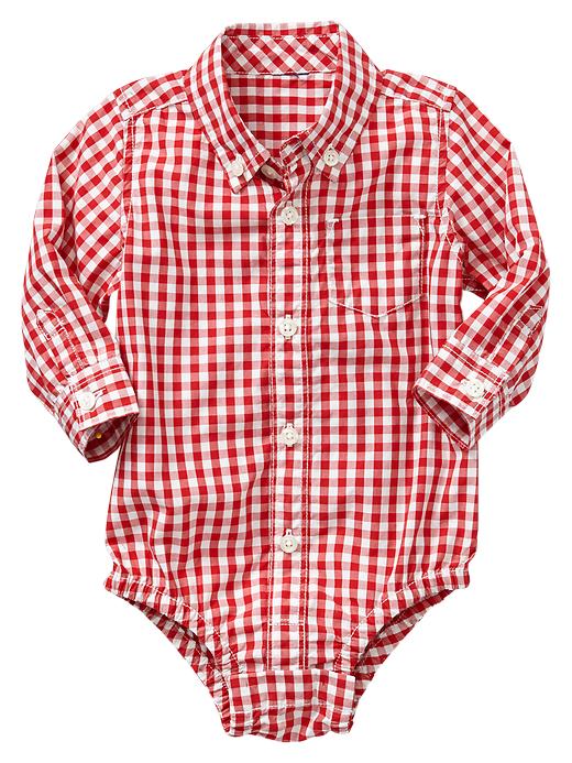 View large product image 1 of 1. Gingham button-up bodysuit