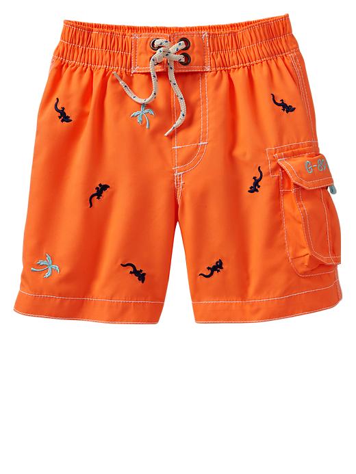 Image number 1 showing, Embroidered tropical swim trunks