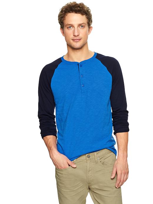 View large product image 1 of 1. Baseball henley slub T