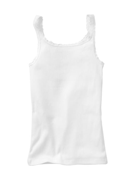 View large product image 1 of 1. Crochet-trim ribbed tank