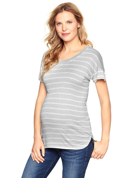 View large product image 1 of 1. Striped curved hem T