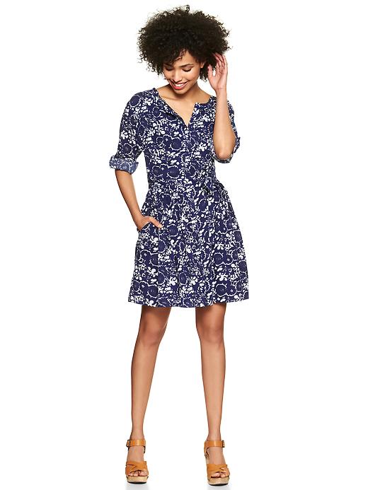 View large product image 1 of 1. Floral flared shirtdress