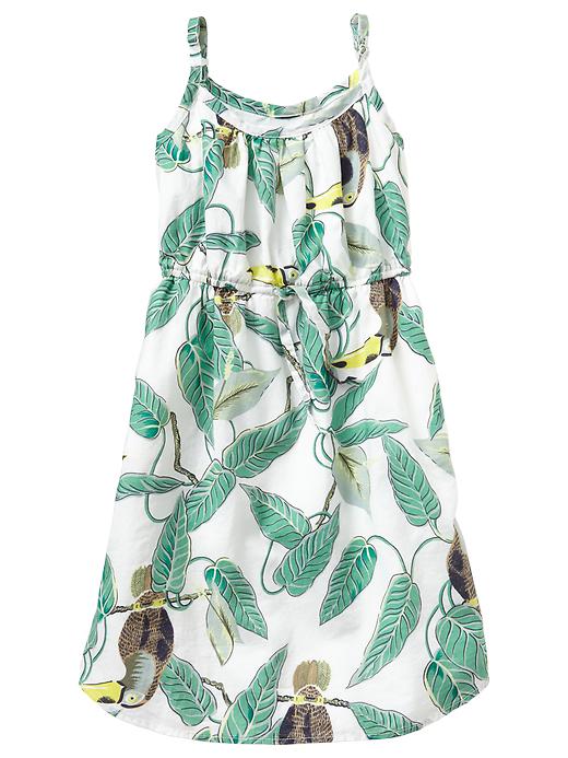 View large product image 1 of 1. Tropical toucan drawstring dress