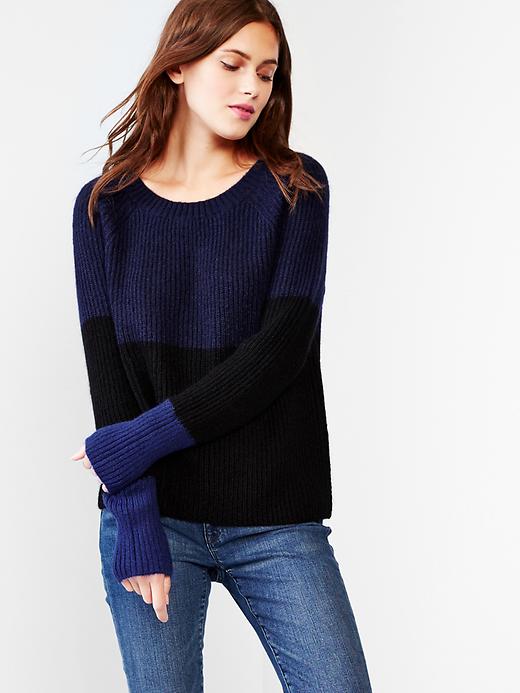 View large product image 1 of 1. Colorblock ribbed mohair sweater