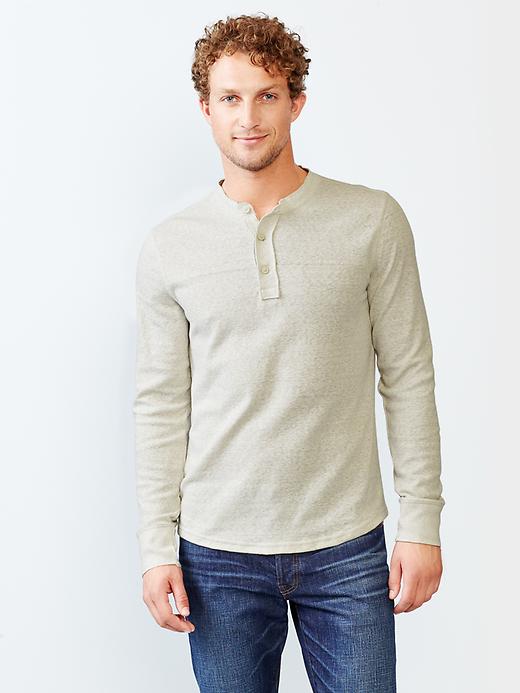 Image number 1 showing, Heathered waffle knit henley