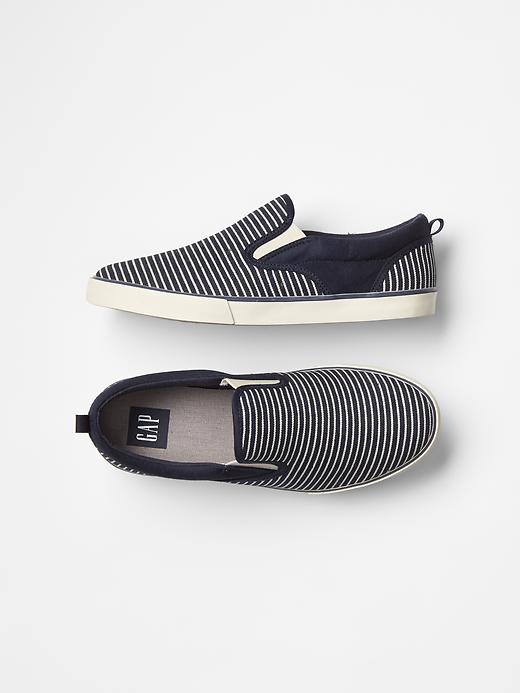 View large product image 1 of 1. Stripe denim slip-on sneakers