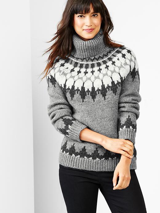 View large product image 1 of 1. Oversize fair isle turtleneck sweater