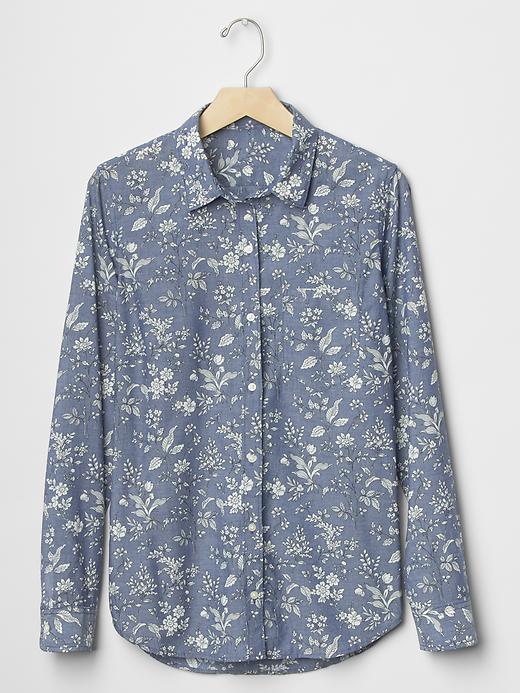 Image number 5 showing, Fitted boyfriend indigo floral shirt