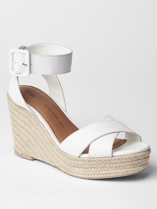 View large product image 1 of 1. Leather espadrille wedges