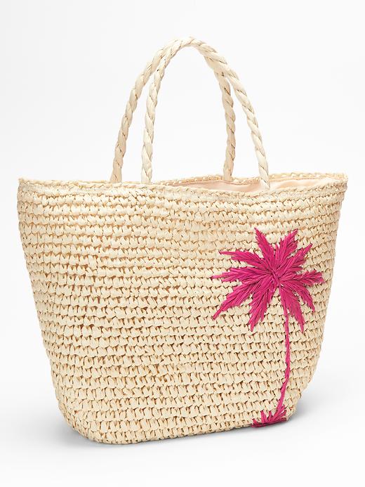 View large product image 1 of 1. Palm tree straw tote