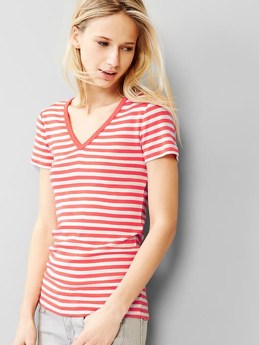 View large product image 1 of 1. Modern stripe V-neck tee