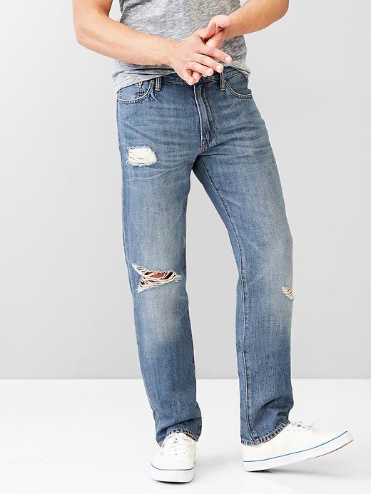 Image number 1 showing, 1969 straight fit linen jeans (medium destroy wash)