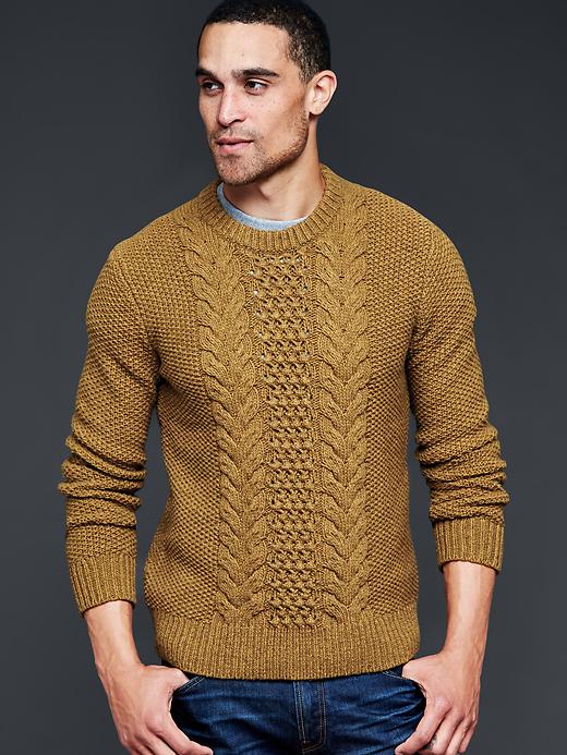 View large product image 1 of 1. Marled chunky cableknit crew sweater