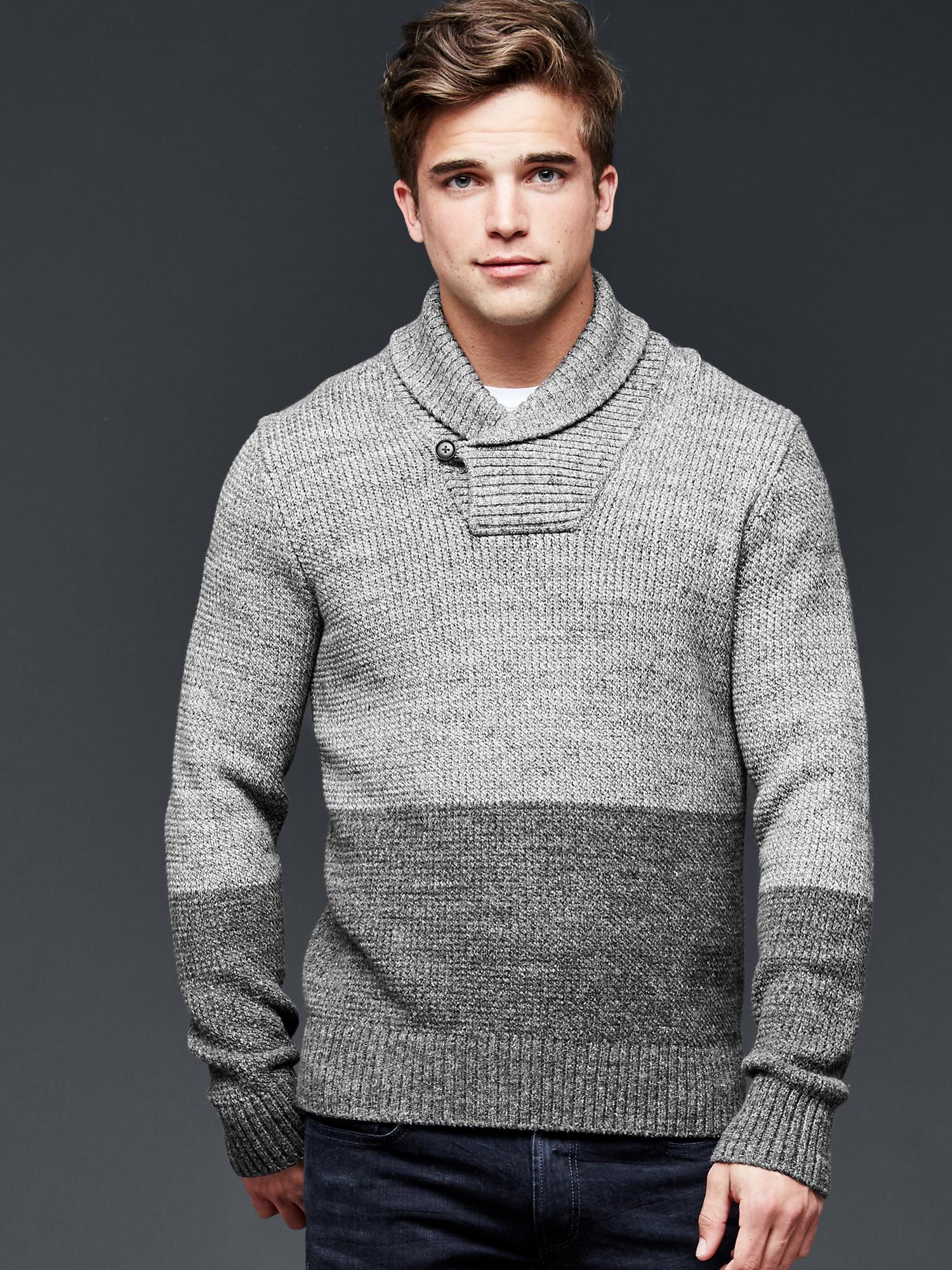 Marled colorblock shawlneck sweater | Gap