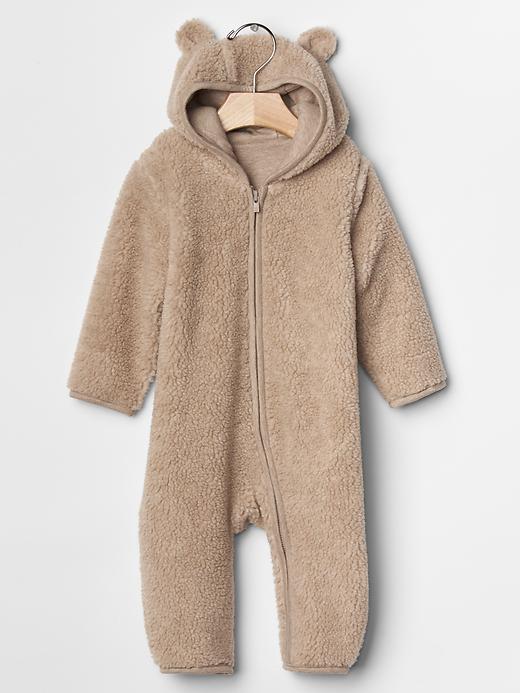 View large product image 1 of 1. Sherpa zip bear hoodie one-piece