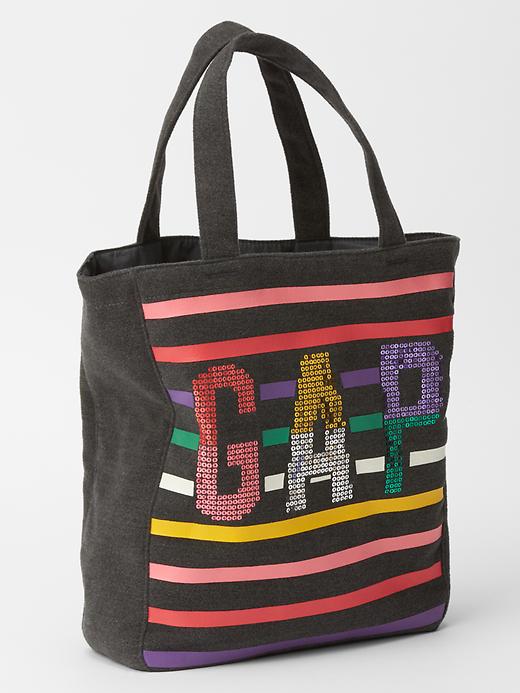 View large product image 1 of 1. Multi-stripe logo tote