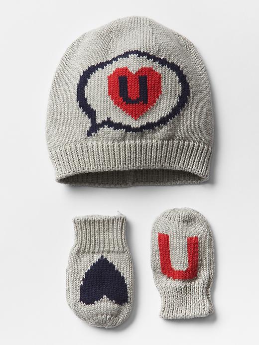 View large product image 1 of 1. Love you hat & mitten set