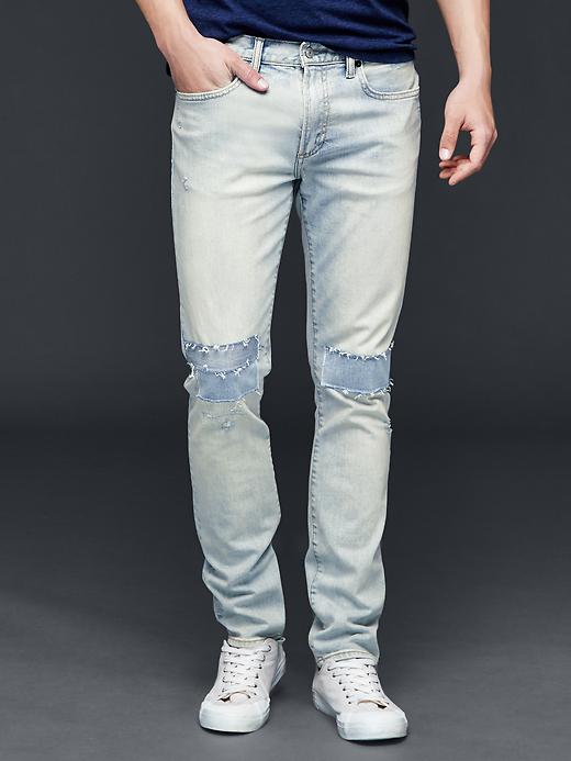 Image number 1 showing, Patchwork skinny fit jeans (stretch)