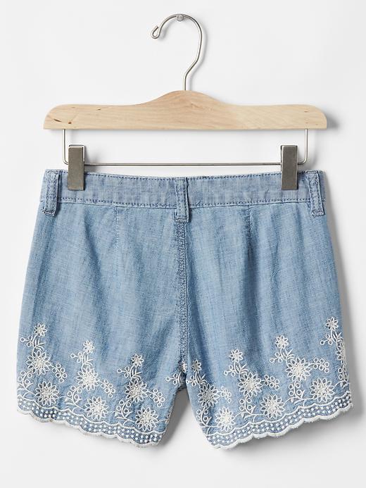 Image number 2 showing, 1969 floral eyelet chambray shorts