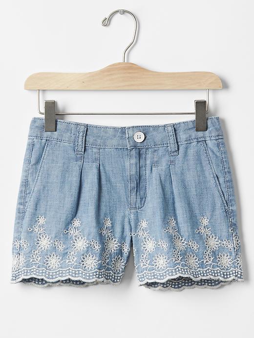 Image number 1 showing, 1969 floral eyelet chambray shorts