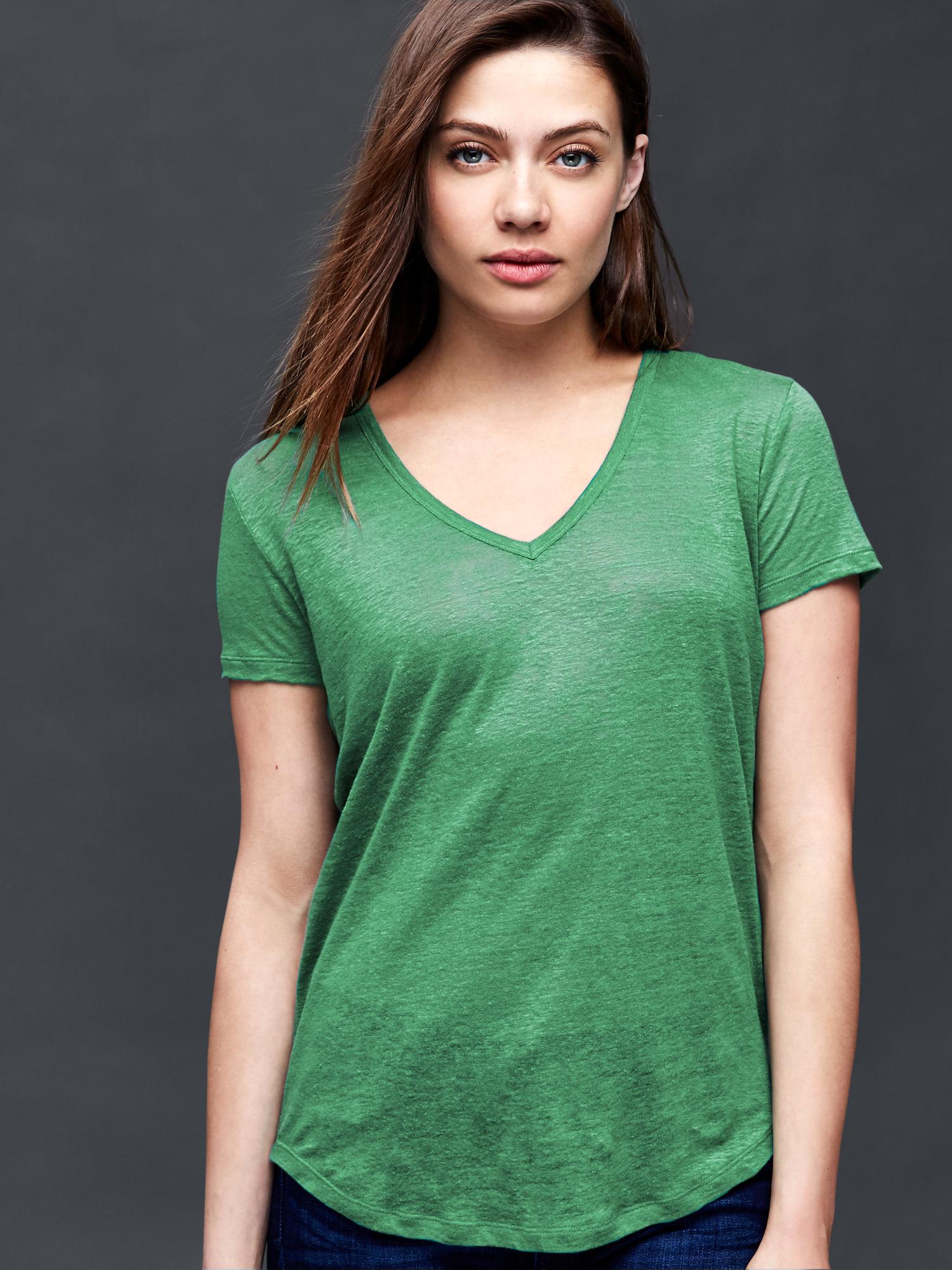 Linen V Neck Tee Gap