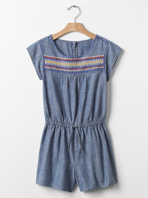 Image number 1 showing, 1969 embroidered chambray romper
