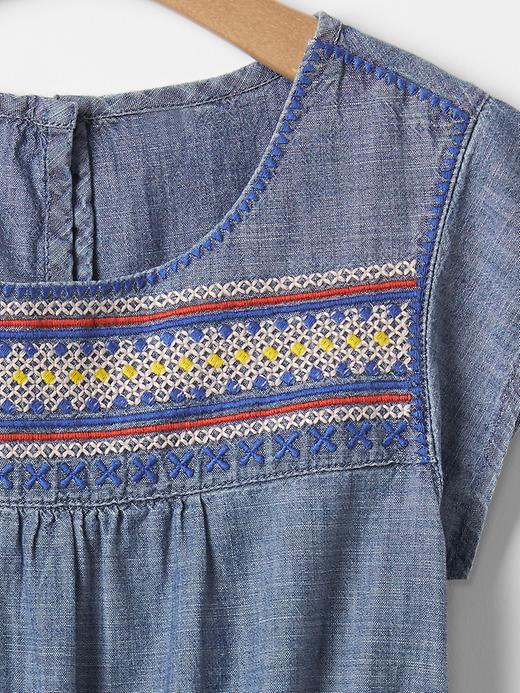 Image number 3 showing, 1969 embroidered chambray romper