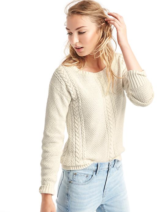 View large product image 1 of 1. Boatneck cable knit sweater